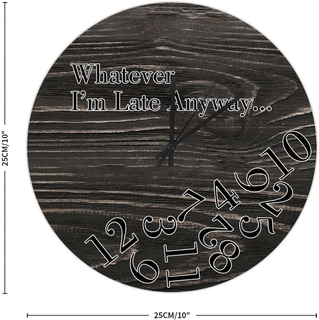 10in Hanging Clock Black Wood Grian Wood Wall Clock Arabic Numerals Marine Style Quartz Analog Quiet Battery Operated Novelty Home Accessories for Shelf Sunroom Homeschool Back Patio image 2