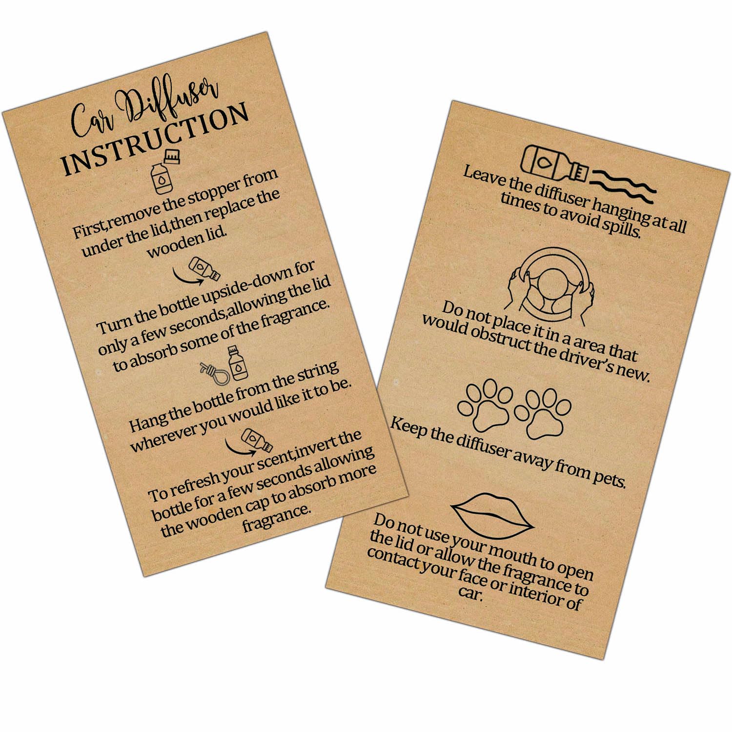 50 Pack Kraft Car Diffuser Instruction Cards 2×3.5 inch Car Business Card for Car Diffuser Supplies