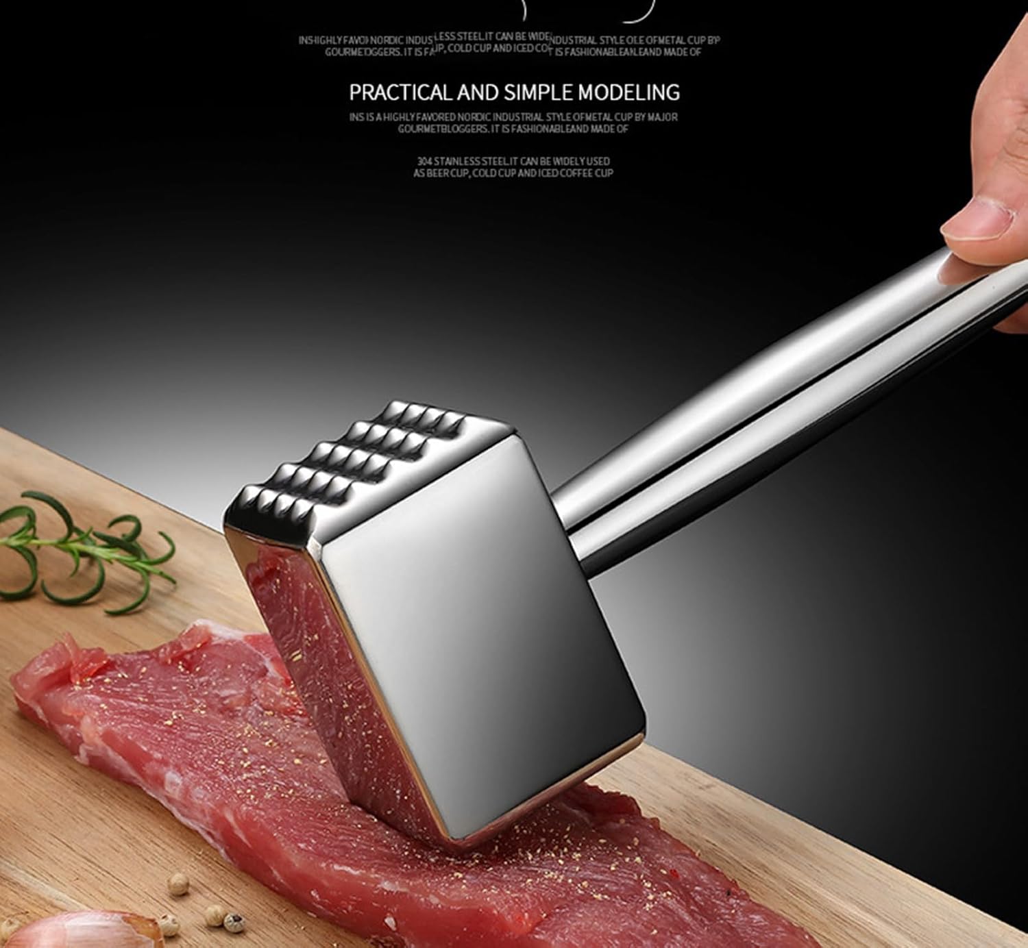 Meat Tenderizer Mallet Stainless Steel, Premium Meat Hammer Tenderizer, Kitchen Meat Mallet for Chicken, Conch, Veal Cutlets, Beef & Steak, Meat Pounder Flattener,Small