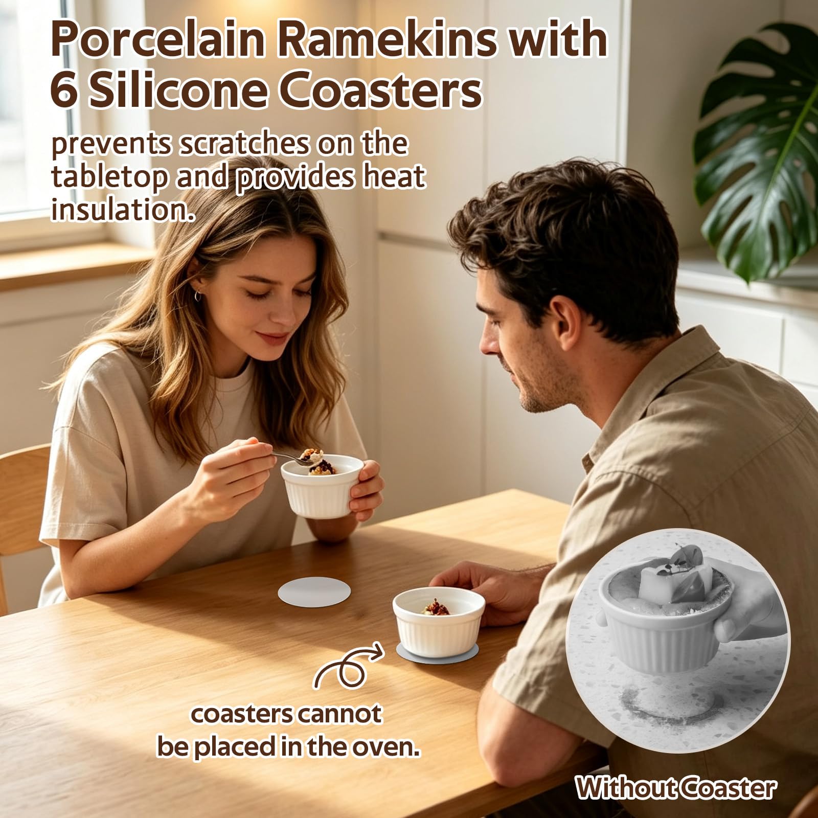 Ramequin Creme Brulee Lot de 6, 200 ml Moules à Soufflé en Porcelaine, Ramequins Individuels pour Pudding, Crème Glacée, Sauce, Ramequin Dessert pour Four et Micro-ondes,9×5.3cm, Blanc