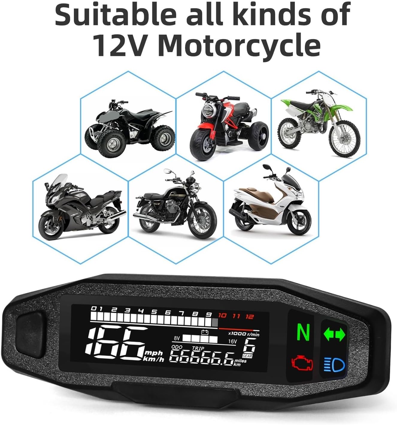 Motorcycle Speedometer Gauge Universal Motorcycle Tachometer Digital Instrument LED Tachometer Motor Dashboard Instrument Panel Meter Display Bracket