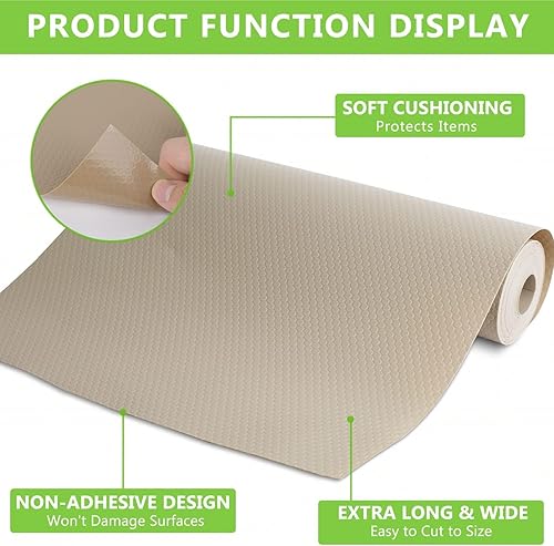 Miniatura 7 de WochiTV Revestimiento de estante para armarios, cajones de 23.6 pulgadas x 20 pies, de plástico EVA no adhesivo, impermeable, tapetes protectores