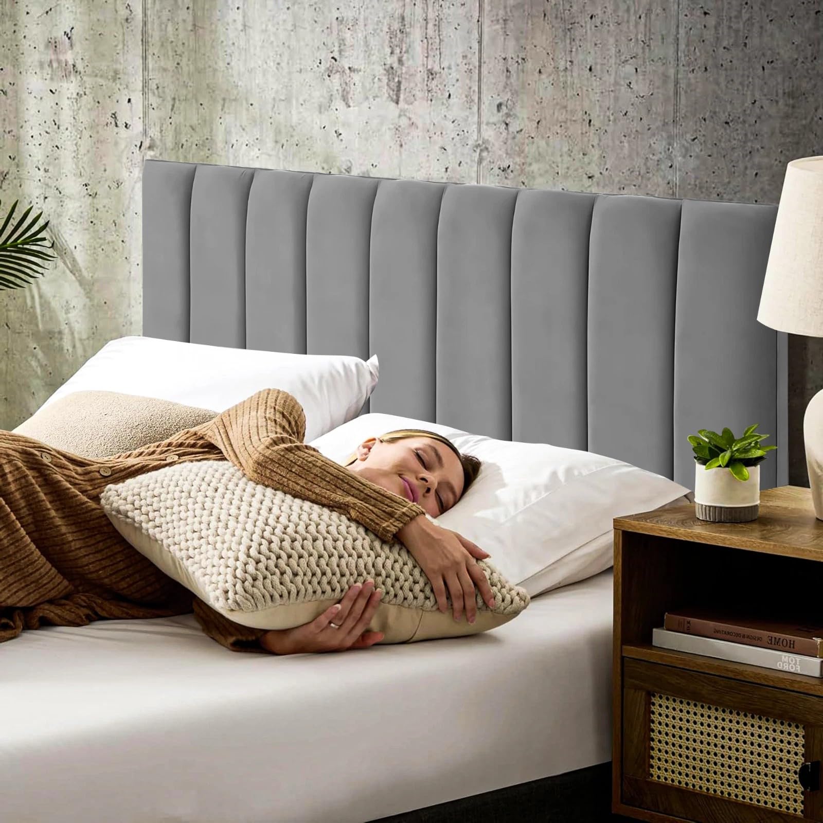 Headboard for divan bed quality plush fabric 20" height in all uk bed (Grey, 5ft King)