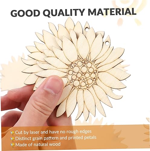 Miniatura 7 de EXCEART 10 recortes de girasol de madera sin terminar - Kits de manualidades - Adornos de madera de girasol