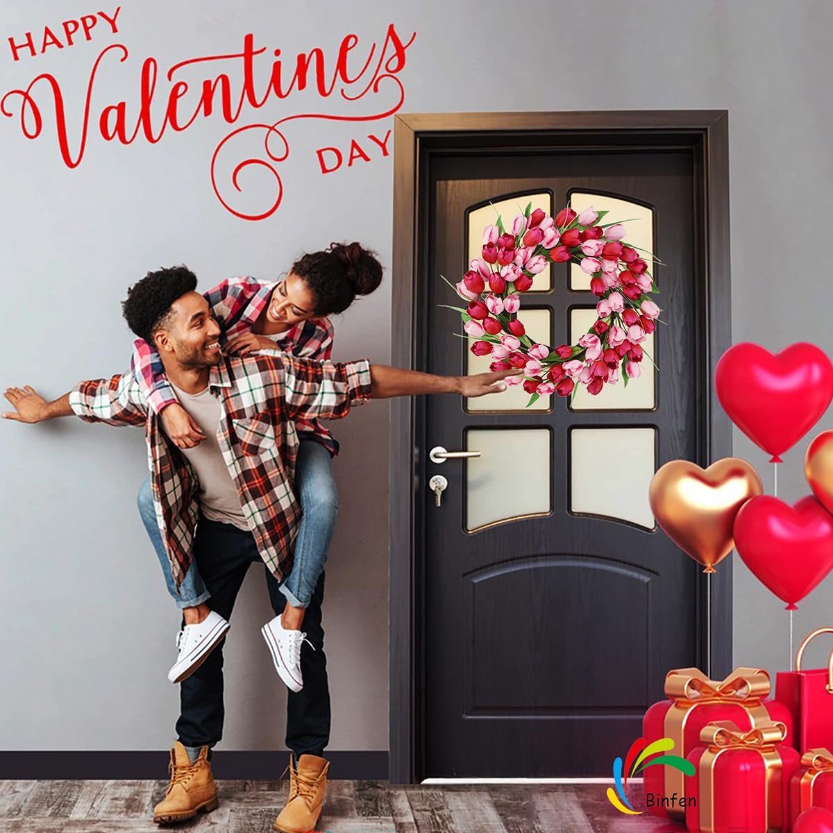 18-20 Inch Valentines Day Wreath – Pink & Red 72pcs Silk Tulip Valentines Door Decor, Outdoor Valentine Wreaths for Front Door Decorations, Romantic Spring Summer Wreath