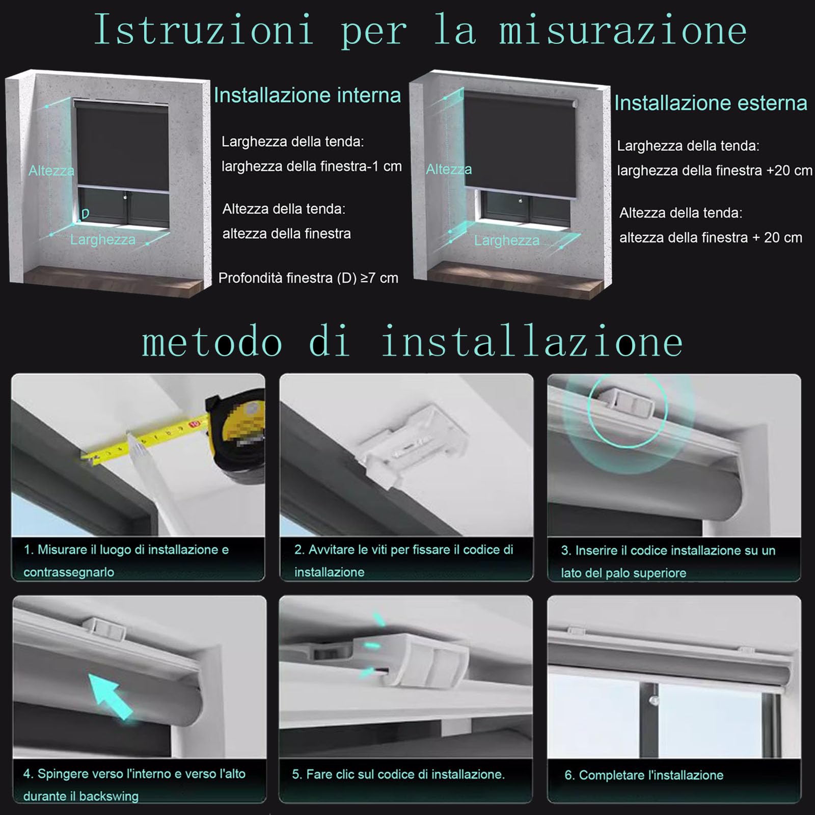 Tenda a Rullo Senza Fili,Tende Oscurante con Sistema a Molla,Isolamento Termico,Protezione UV,Impermeabile,per Soggiorno,Camera da Letto,Casa,Ufficio Bagno (80cm x 180cm)