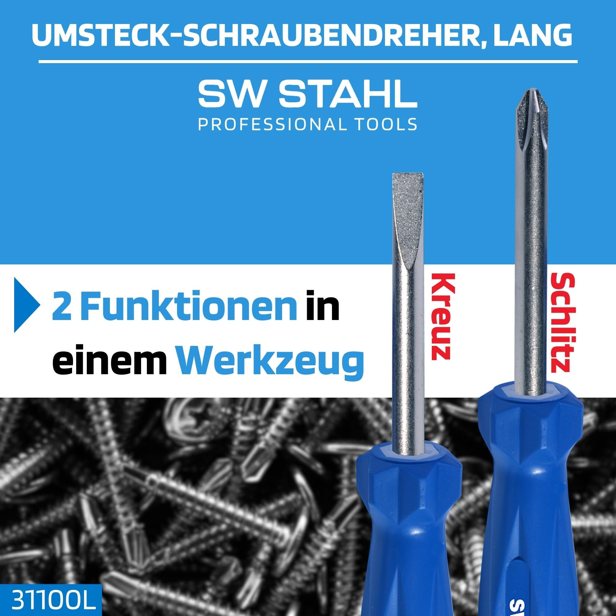 Image secondaire de SW-Stahl 31100SB Tournevis réversible cruciforme + fente modèle long