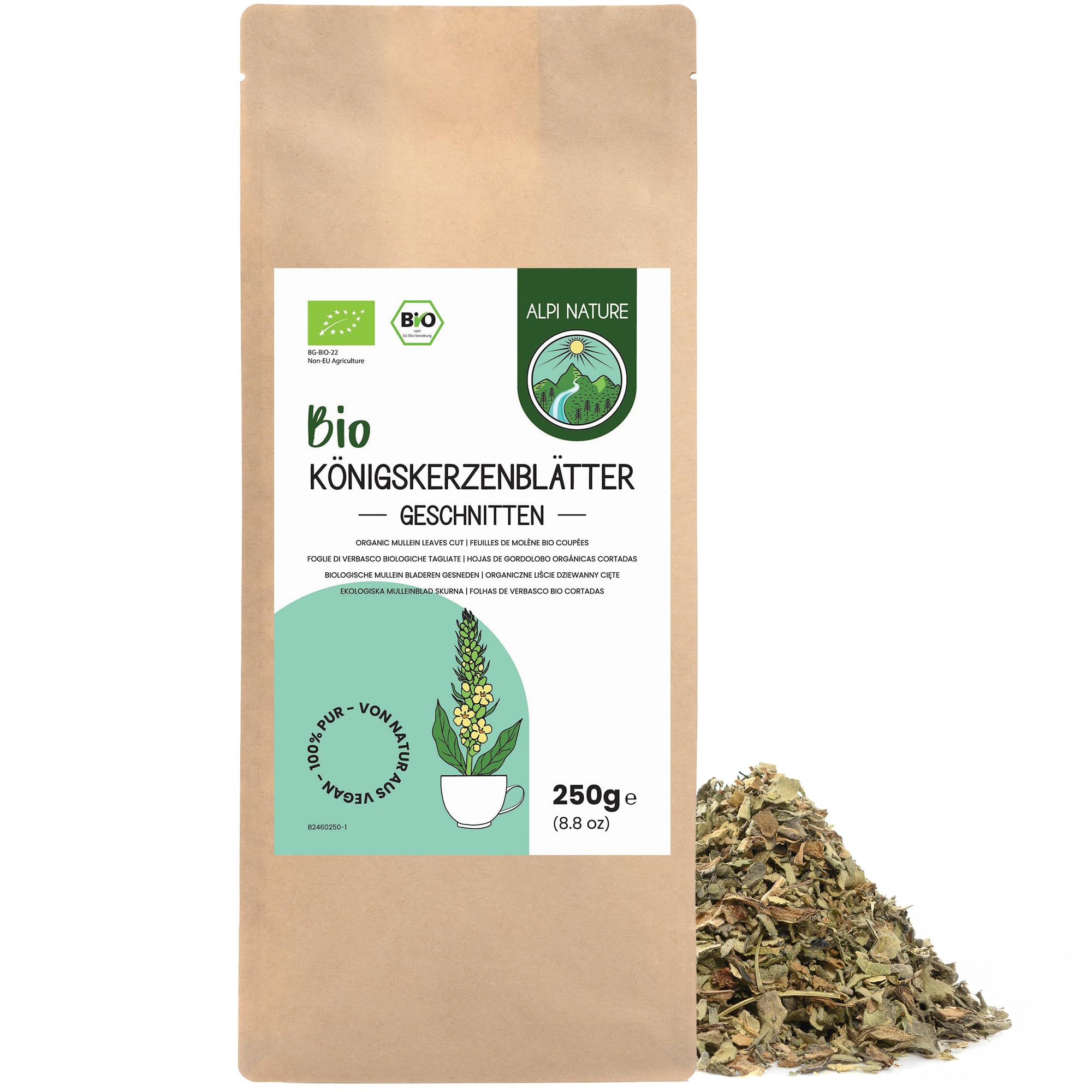 Alpi Nature Königskerze Tee BIO 250g, Mullein, Königskerzenblätter geschnitten, Königskerze Blätter
