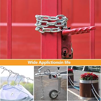 Stainless Steel Chains, 1 Metre Heavy Duty Chain Links, Metal Security Chain, 6mm Steel Welded Link Chains for Fence Gate Door Bike Bicycle Swing Security Lock Lift, with Carabiner