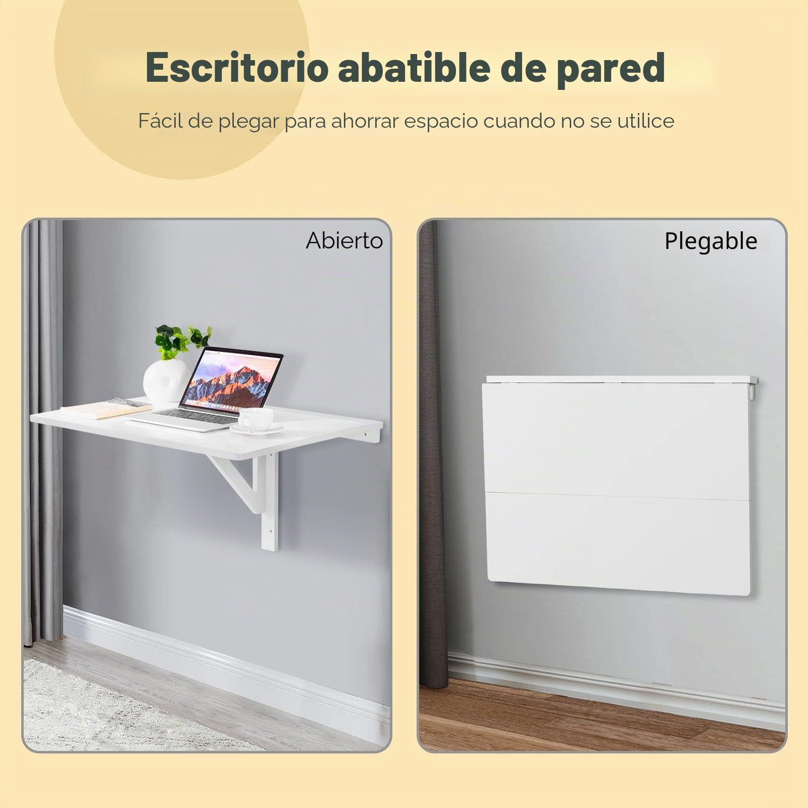LIFEZEAL Mesa Plegable de Pared de Madera con 2 Secciones (Blanco)