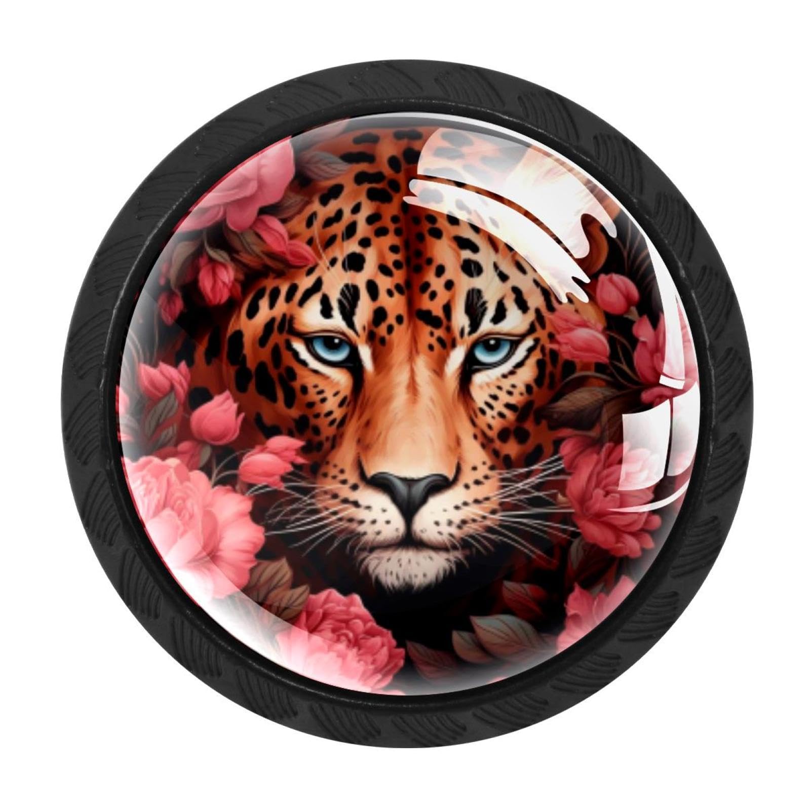 CHENZZZZ 4 PCS Rose Leopard Crystal Glass Cabinet Knob Drawer Pull Handle for Kitchen Cupboard Dresser Wardrobe etc