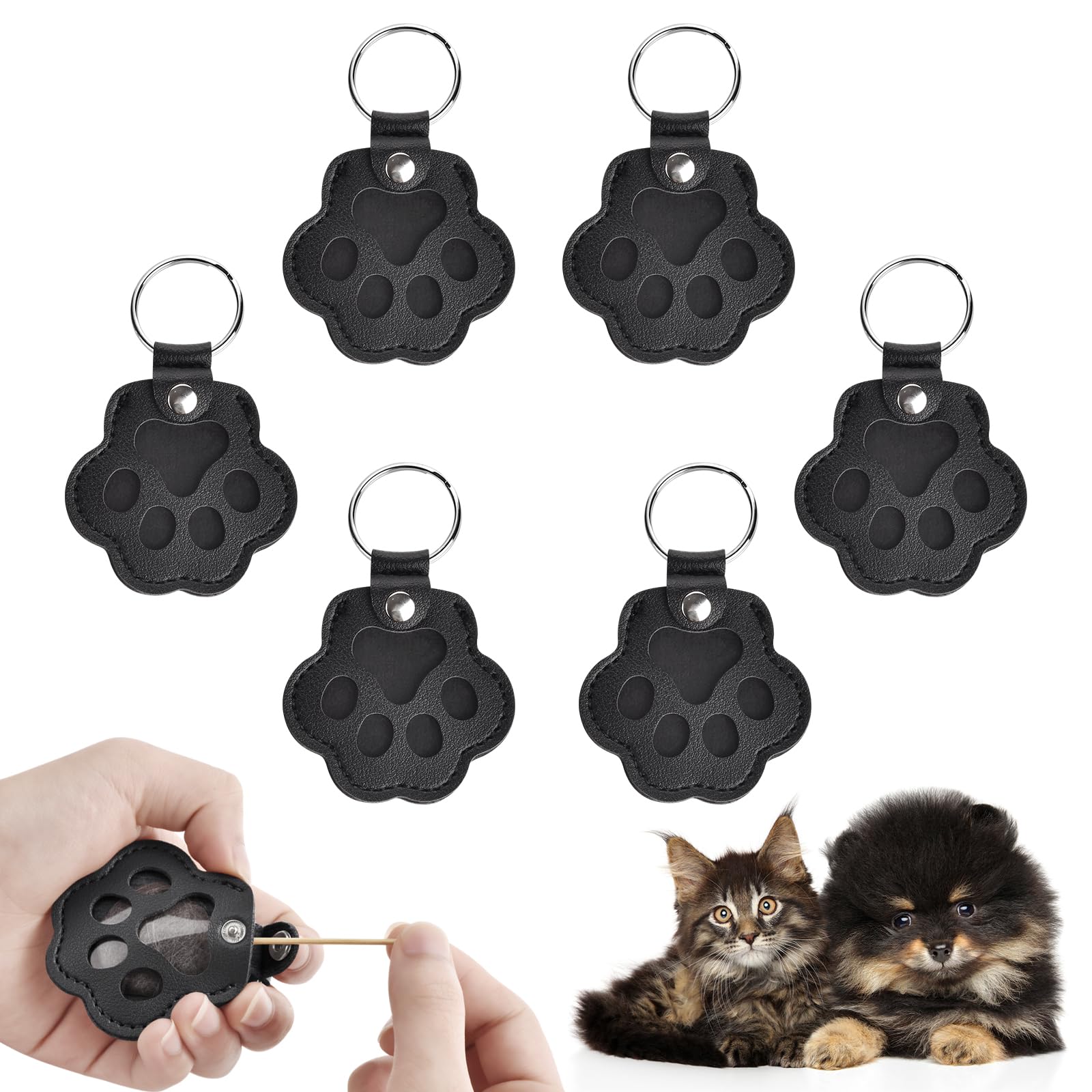 softum Cat Dog Hair Keychain 6pcs, Cat Fur Memory Charm, Dog Hair Collector Keychain, Pet Fur Keepsake, Pet Memorial Gifts, Multiple Colors, 9*6 cm