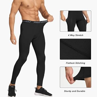 HYCOPROT 4 Pack Men's Compression Pants Tights Athletic Leggings Cool Dry Workout Baselayer Bottoms for Running Yoga Gym
