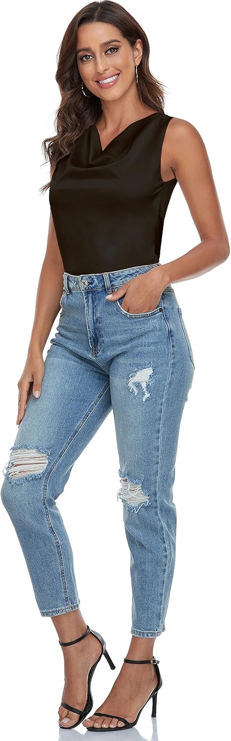 Wantschun Women's Cowl Neck Camisole Silk Satin Adjustable Spaghetti Strap Tank Top Cami Blouse S-3XL - Image 7