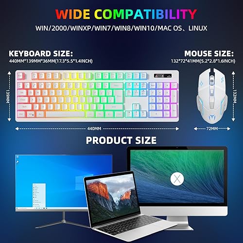 Miniatura 7 de Combo de teclado y mouse inalámbricos para juegos, retroiluminación RGB, recargable, ergonómico, para trabajo de juegos, batería integrada de larga