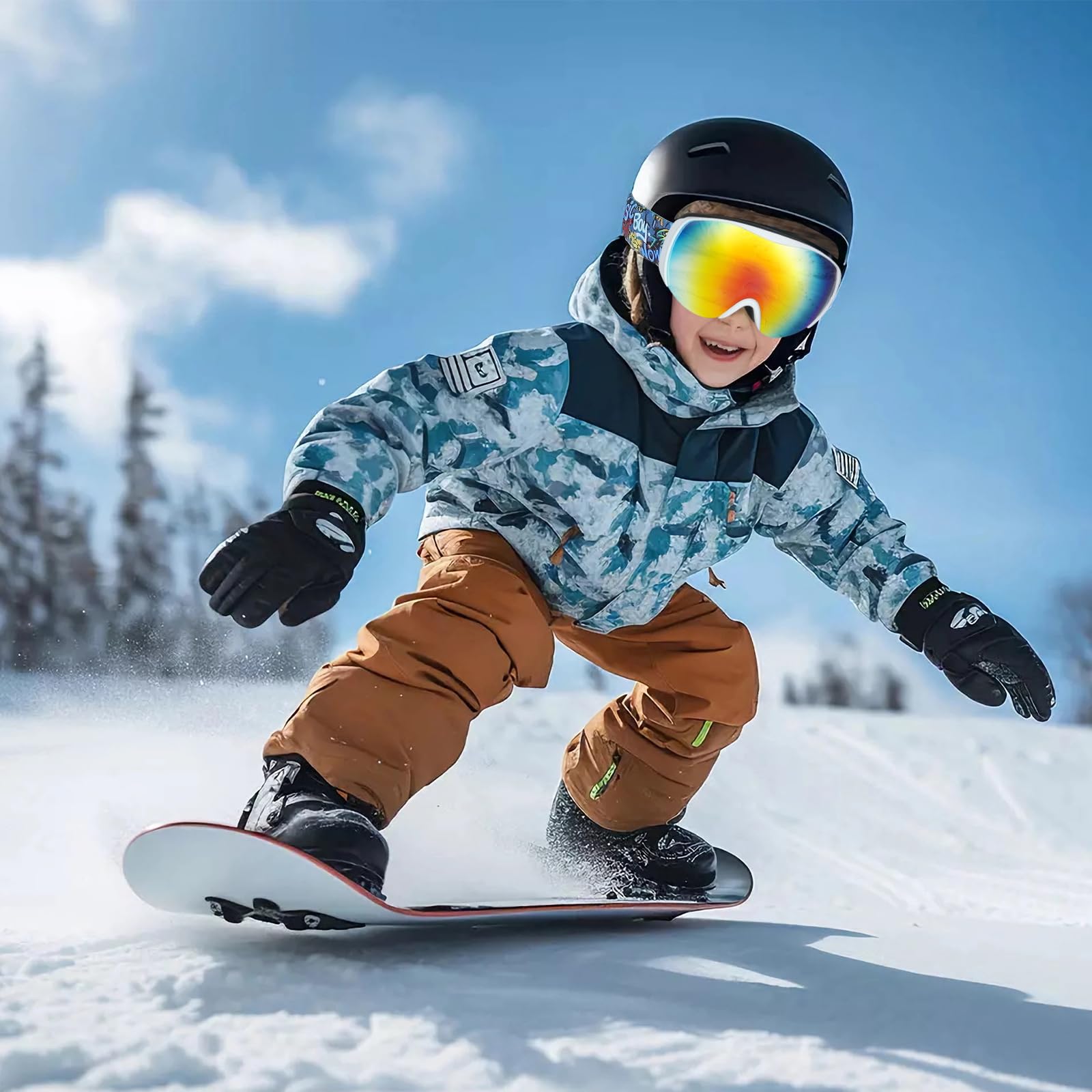 YooxArmor Gogle narciarskie dla dzieci, przeciwmgielne, snowboardowe z podwójnymi soczewkami, dla dzieci w wieku 6-14 lat, 100% ochrona UV 400, dla chłopców, dziewcząt, OTG, kompatybilne z kaskiem