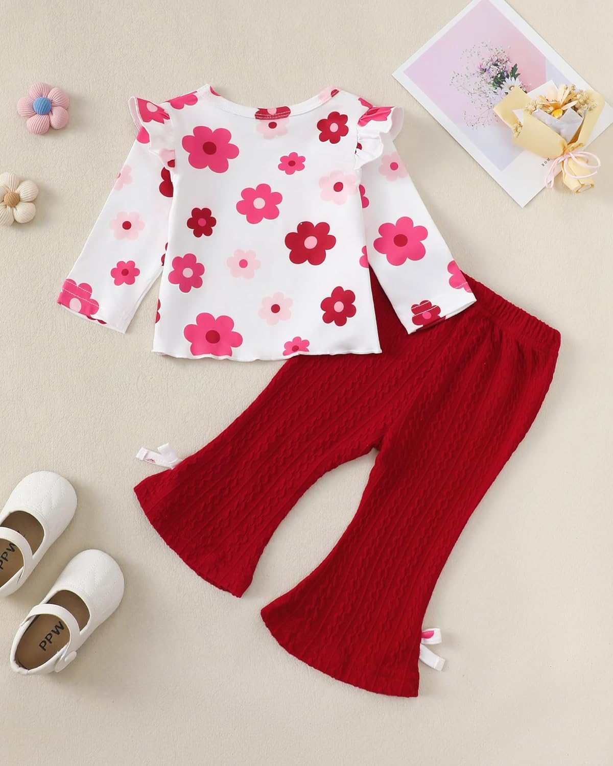 Kucnuzki Toddler Baby Girl Clothes Outfit Long Sleeve Ruffle T Shirt Top Bell Bottom Pants Two Piece Fall Winter Outfits - Image 3