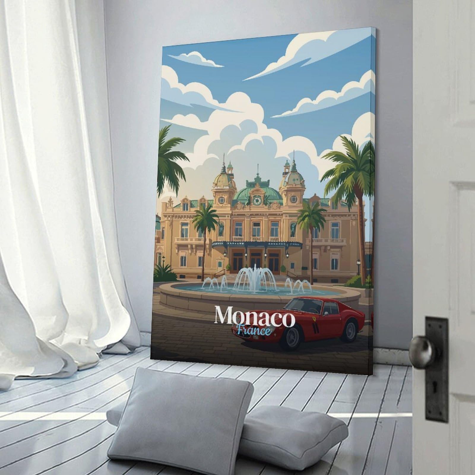 Junmoney Canvas Art Print Monaco France Travel, 12x18inch(30x45cm), for Gallery Wall Decor And Room Displays, Wall Decor Suited to Curated Displays