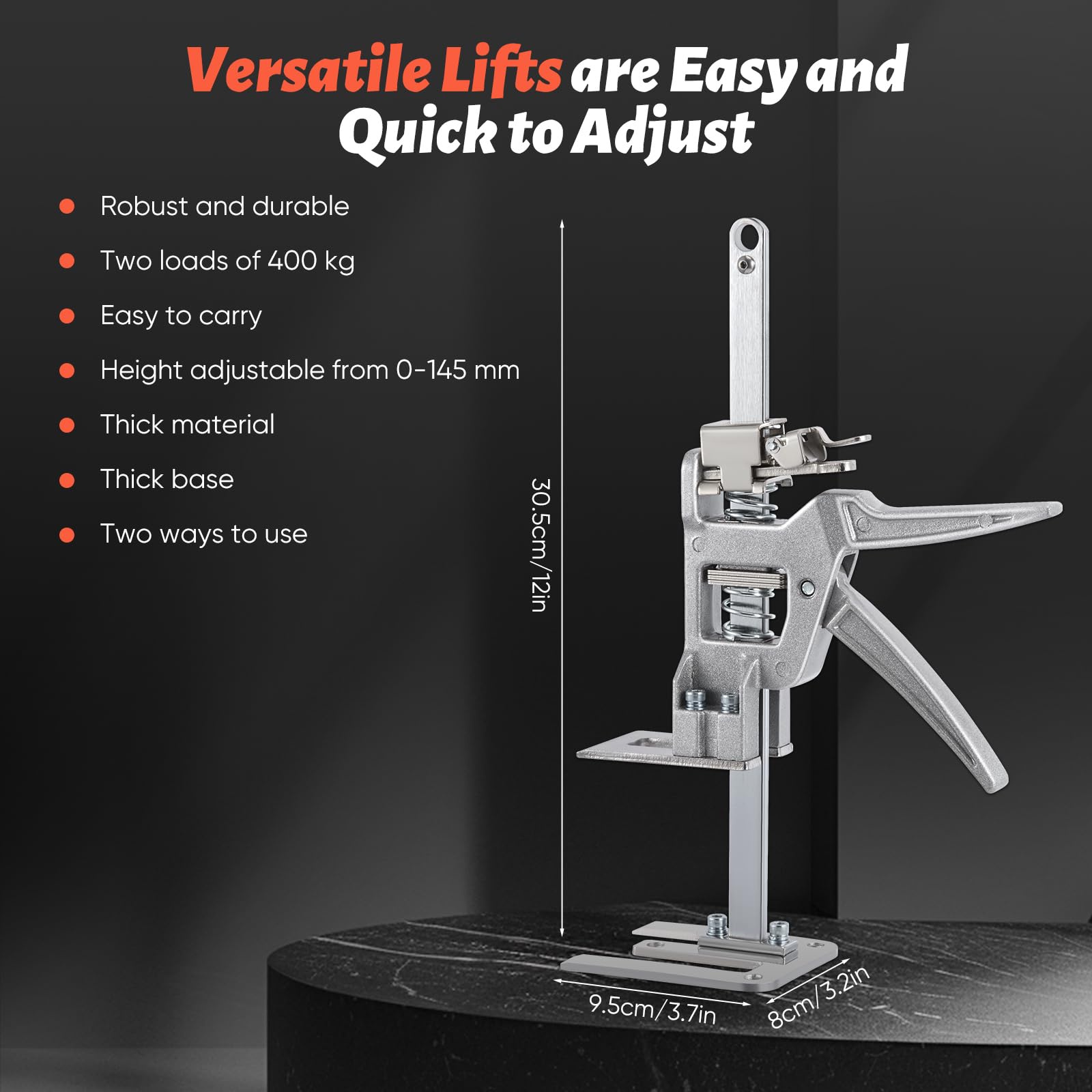 2 Stück Arbeitssparender Arm, 30cm Ganzmetall Hebewerkzeug 400kg Kapazität, Langsam und Schnell Hebefunktion, Möbelheber für Türen, Möbel, Board Heber, Gipskartonplatten.