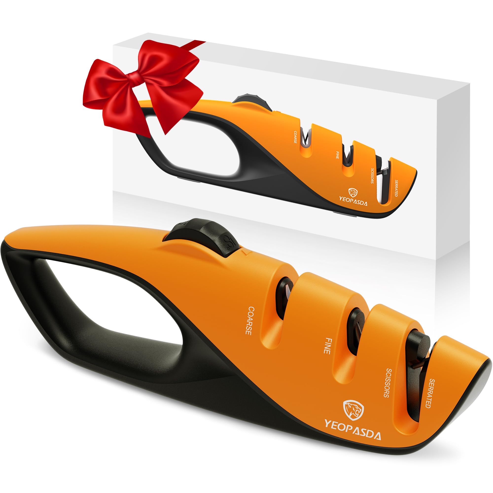 Adjustable Knife Sharpener with 5 Sharpening Angle, Professional Kitchen Knife Sharpener Tool, Ergonomic Handle, Non-Slip Rubber Base, Manual Knife Sharpeners for Kitchen Knives and Scissor