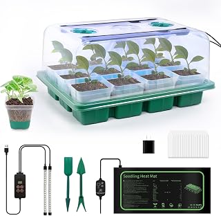 Joyhalo 12-Cell Seed Starter Kit with Graphene Heat Mat & Full-Spectrum Grow Lights - Reusable Humidity Dome for Fast Germination