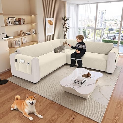 Miniatura 7 de Funda impermeable en forma de L para sofá seccional, funda acolchada de terciopelo para sofá esquinero, en forma de L, protector de muebles con