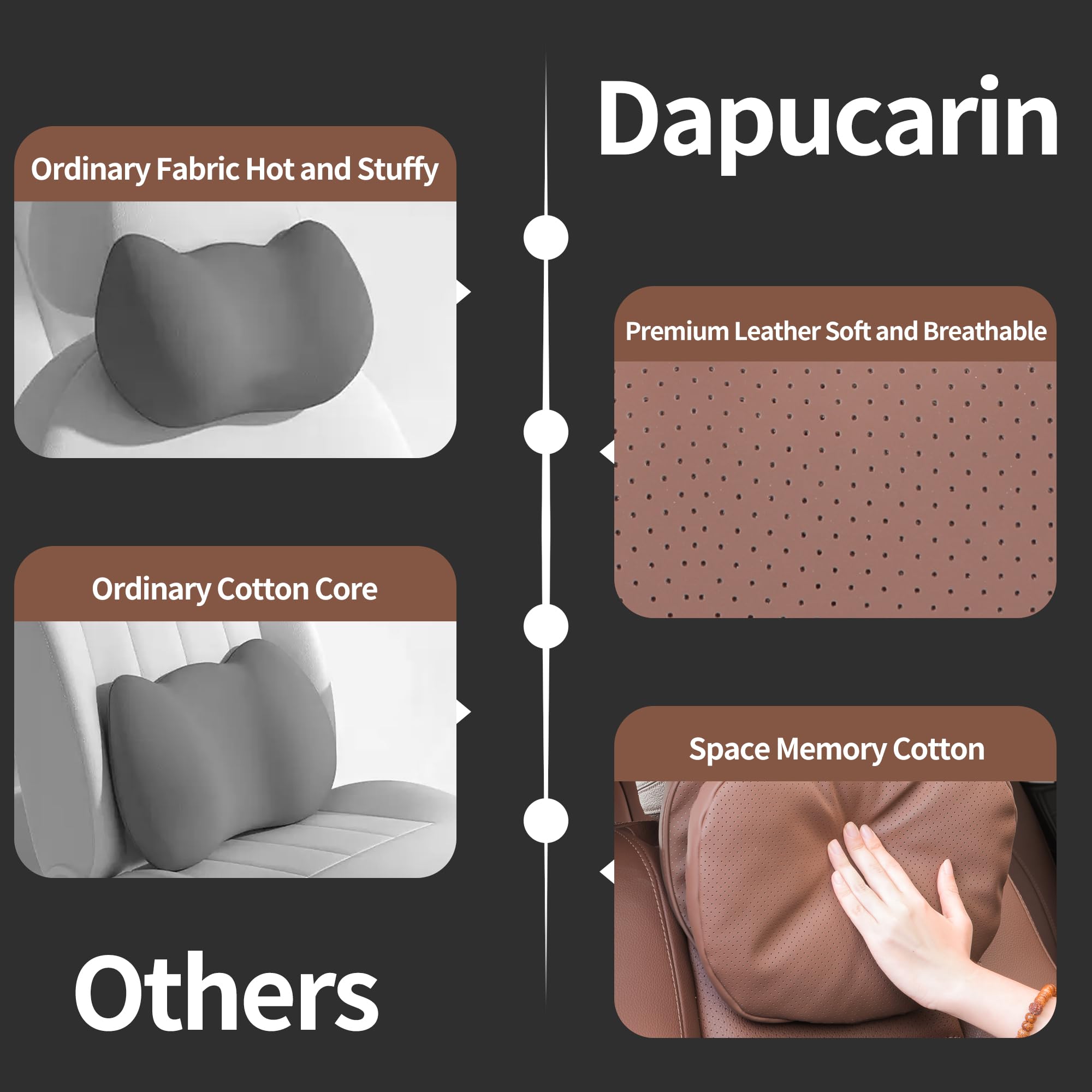 Cuscino Poggiatesta Auto per la Guida, Cuscini Cervicale per Seggiolino Bifacciale, Supporto per il Collo per lo Schienale dell'Auto, Marrone, 2 Pezzi