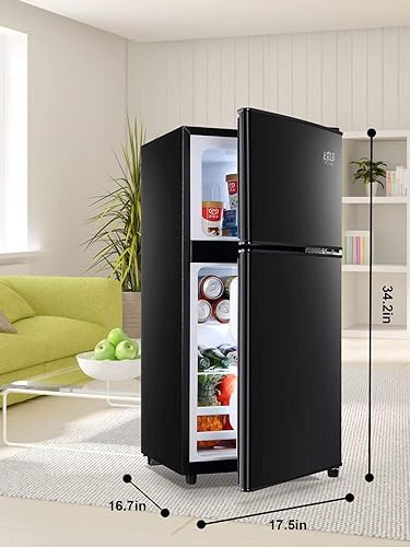 Miniatura 5 de Refrigerador con congelador de 3.5 pies cúbicos con control de termostato ajustable de 7 niveles, 2 puertas, ahorro de energía, refrigerador