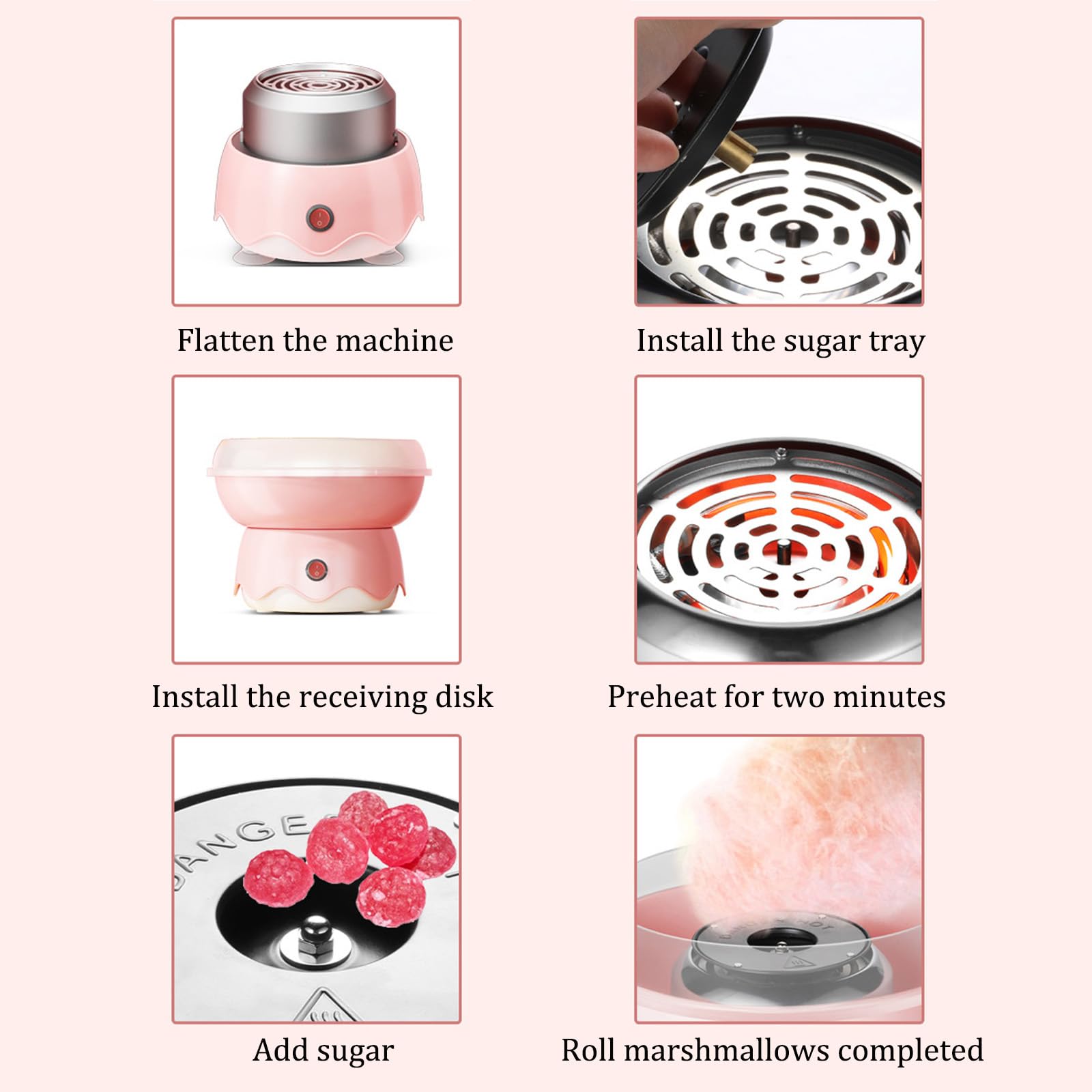 Cotton Candy Machine de DiseñO Retro,MáQuina de AlgodóN de AzúCar en Casa,Potente Potencia,Arranque con un Solo Clic,Adecuado para Fiestas Familiares(Color:Rosa)