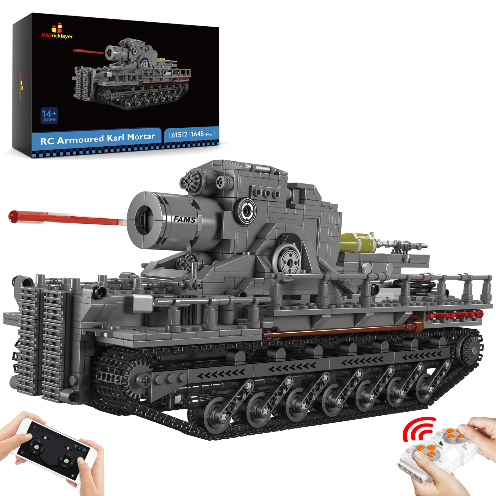 JMBricklayer Army Tank Toys Building Blocks Set 61517, WW2 RC Armoured Mortar Model Kit, Military Historical Collection Building Block for Ages 8+, Great Birthday Party Gifts for Teens, Adults