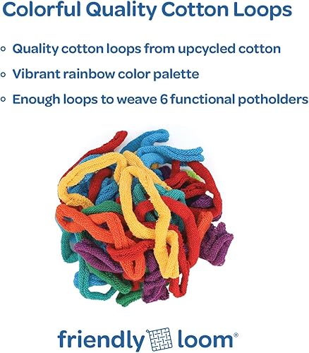 Miniatura 3 de Friendly Loom - Bucles de tejer de algodón de calidad en colores arcoíris – 7" Tamaño tradicional | Teje 6 agarraderas funcionales | Fabricado en