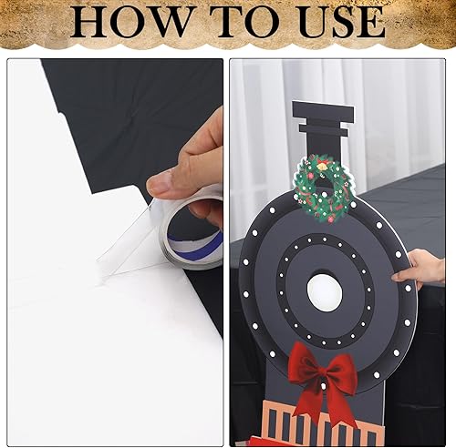 Miniatura 3 de Oudain 2 piezas de decoración de tren exprés de Navidad, decoración de mesa de tren de vapor con mantel negro, recorte de cartón para Navidad,