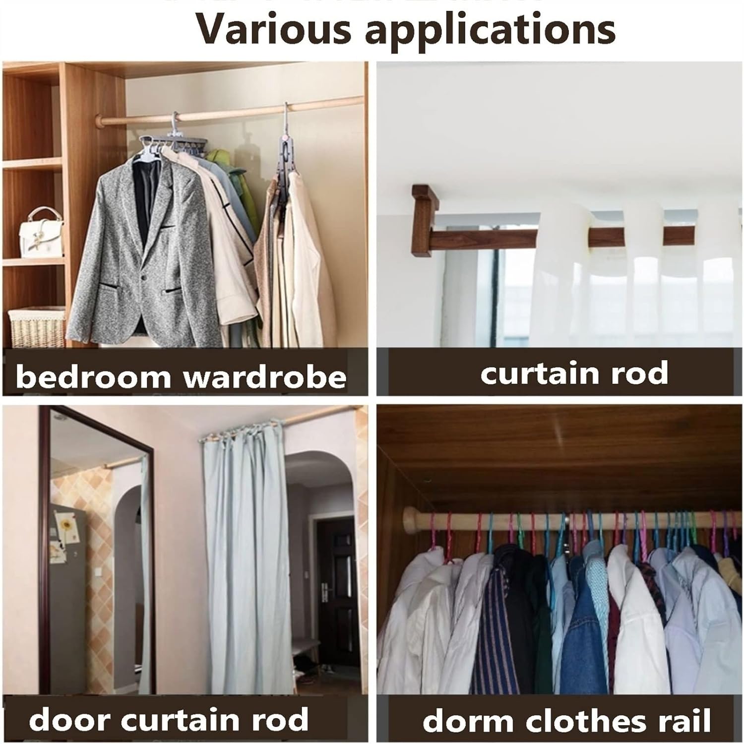 1 PCS Wooden Round Wardrobe Closet Rod for Hanging Clothes, Premium Closet Pole Wardrobe Cross-bar Clothes Hanging Rods Natural Wood Wardrobe Closet Rod with End Supports for Closet Storage(D2cm*L 70c