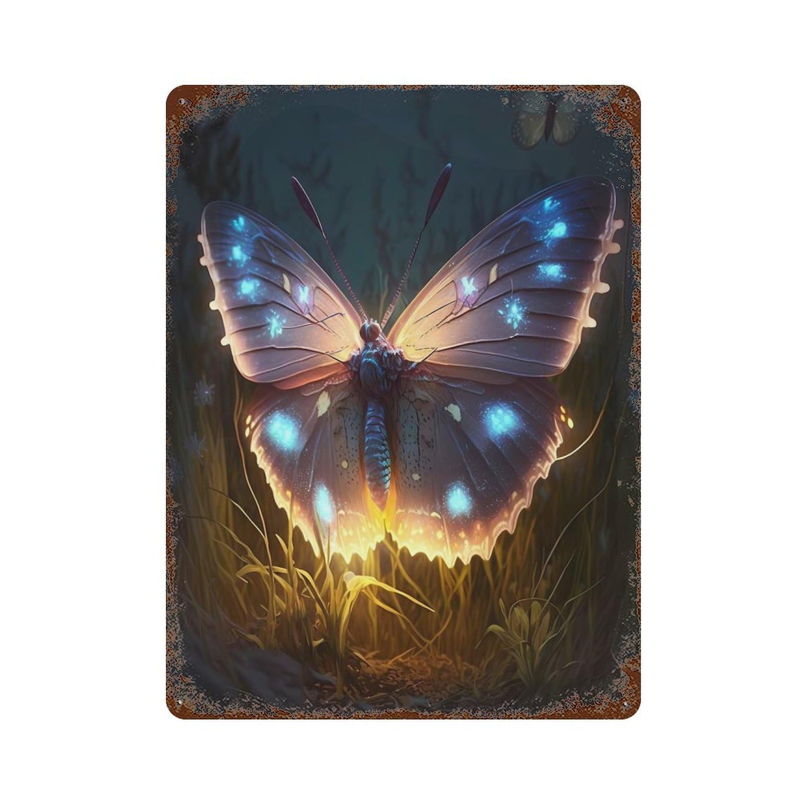 Vintage Rust Metal Sign with Butterfly Ethereal Design 15.7"x11.8", for Patio, Garden Room And Bar Decor, Old School Wall Decor