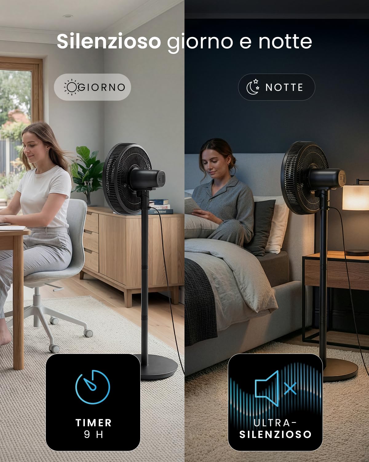 Pro Breeze Ventilatore a Piantana AirFlo Slim 43” – silenzioso e potente, basso consumo, 9 velocità, forte flusso, altezza regolabile, oscillazione 95°, design salvaspazio, ideale casa e ufficio