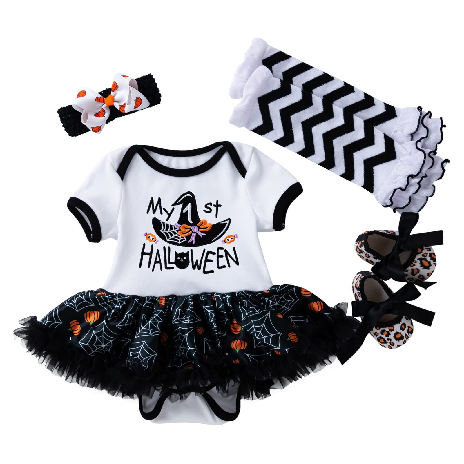 Winmany Robe Tutu D'halloween Pour Bébé Fille Robe à Manches Longues En Forme De Citrouille Pour Enfant Bambine Jupes En Dentelle Avec Nœud