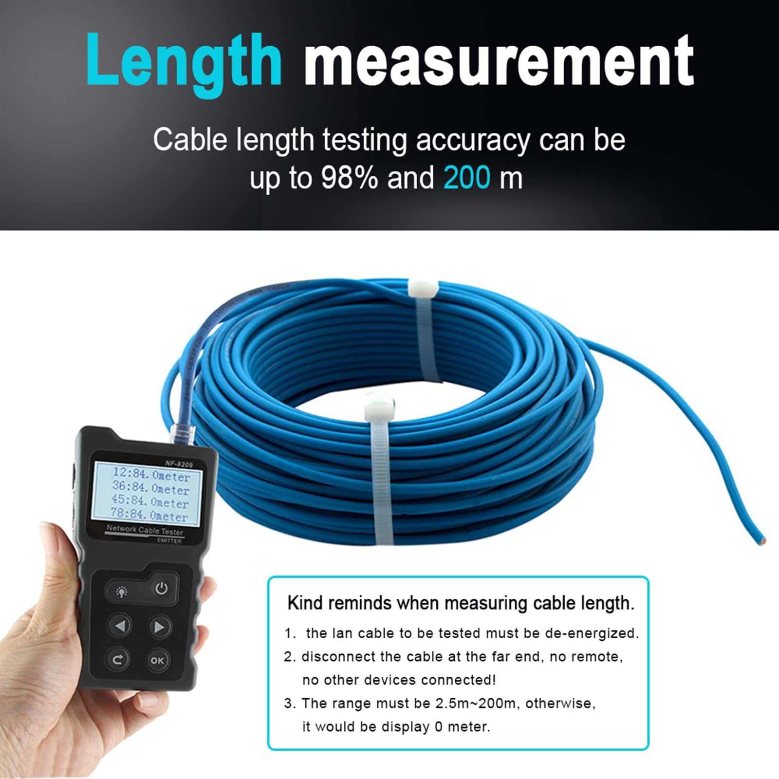 Rastreador De Cable, Herramienta De Red De Medidor De Pantalla LAN, 3 Modos De Búsqueda, Adecuado para Organización De Cable, Organización De Mantenimiento De Red, Prueba De Línea Telefónica
