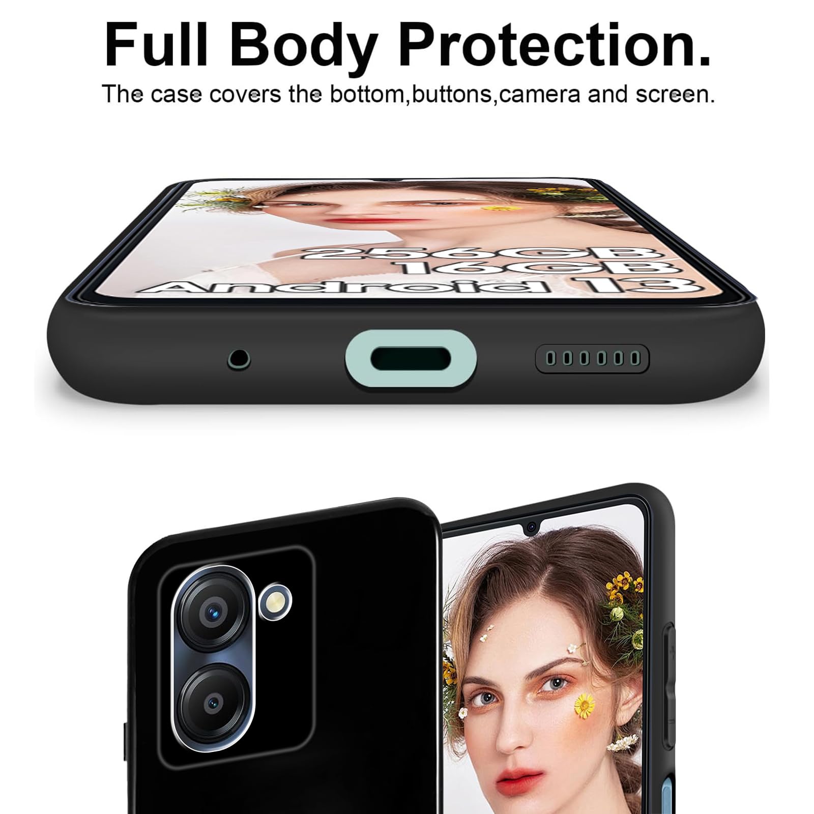 KUSINHOKA Case Compatible with OSCAL Modern 8/Blackview Color 8 + 2 Pack Screen Protector Tempered Glass,Anti Scratch,Drop Protection,Non Slip Soft TPU Thin Full Body Protective Phone Cover,Black - Image 4