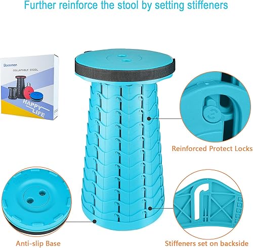 Miniatura 3 de Boreeman Taburete plegable mejorado, ligero pero más resistente, con capacidad de carga, 400 libras, taburete plegable portátil retráctil para