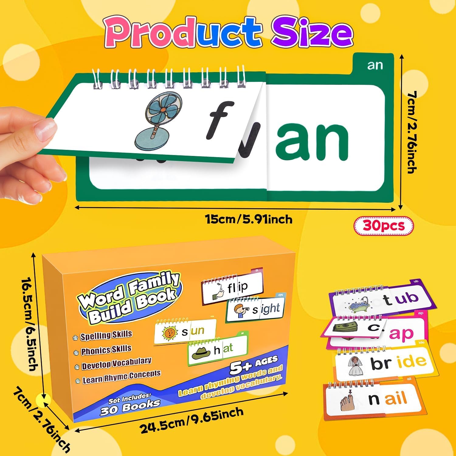 ASQzhuLIWing 30pcs reading rhyme flip book, word family flip word family construct ABC vocabulary flash card, educational reading book suitable for children and classroom - Image 2