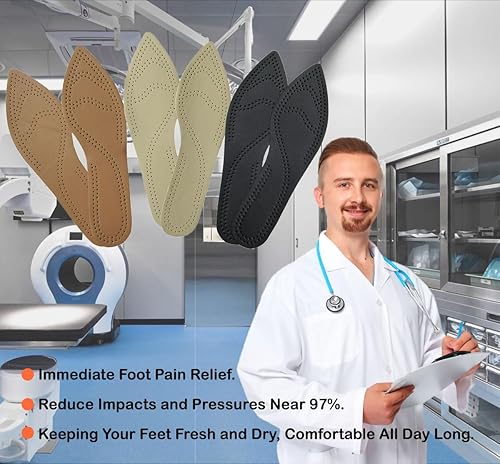 Miniatura 6 de Bellcon 3 pares de plantillas de cuero para mujer, tacones altos, plantillas de cuero negro, marrón y beige, plantillas de cuero para zapatos de