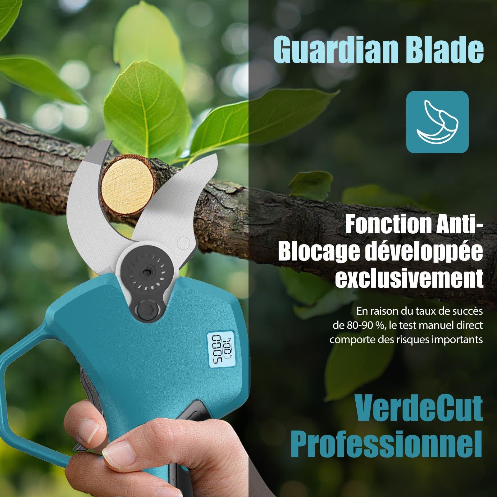 Sécateur Électrique Sans Fil, 40mm Secateur Electrique Professionnel avec 21V/2X2000mAh Batterie et Moteur Sans Balais Ciseaux de Jardinage Professionnel, LCD Display Bildschirm