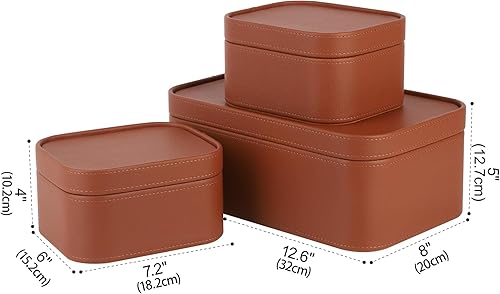 Miniatura 2 de HofferRuffer Cajas de almacenamiento decorativas de piel sintética, cestas de almacenamiento a prueba de polvo con tapas y bandejas, contenedores de