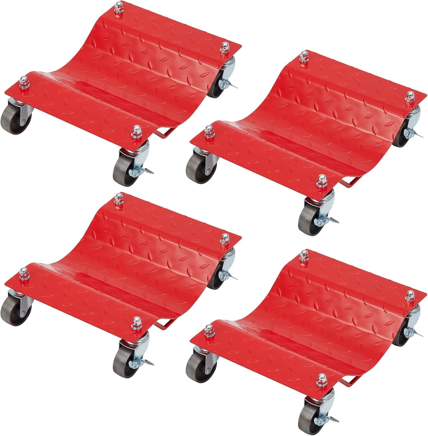 Lidzopas Smooth Red 4Pcs Car Wheel Dolly Set Of 4, 1500 Lbs Capacity Heavy-Duty Car Dolly Set Of 4, Car Dollies With Locking Casters, Multi-Purpose Moving Cart For Car, Truck, Rv, Trailer, Snowmobile, And Motorcycle