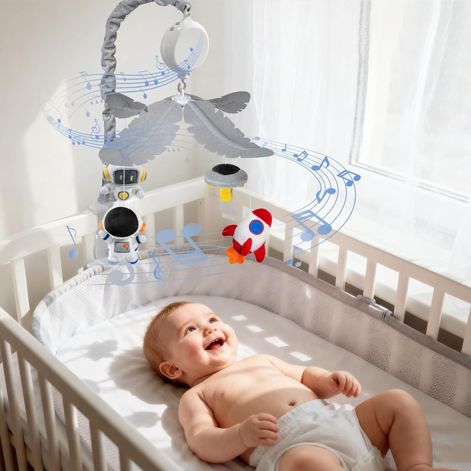 Feisike Space Crib Mobile, Spaceman Baby Mobile for Crib Nursery Decor Hanging Plush Crib Toys for Newborn Boys and Girls Infant Babies 0-6-12 Months