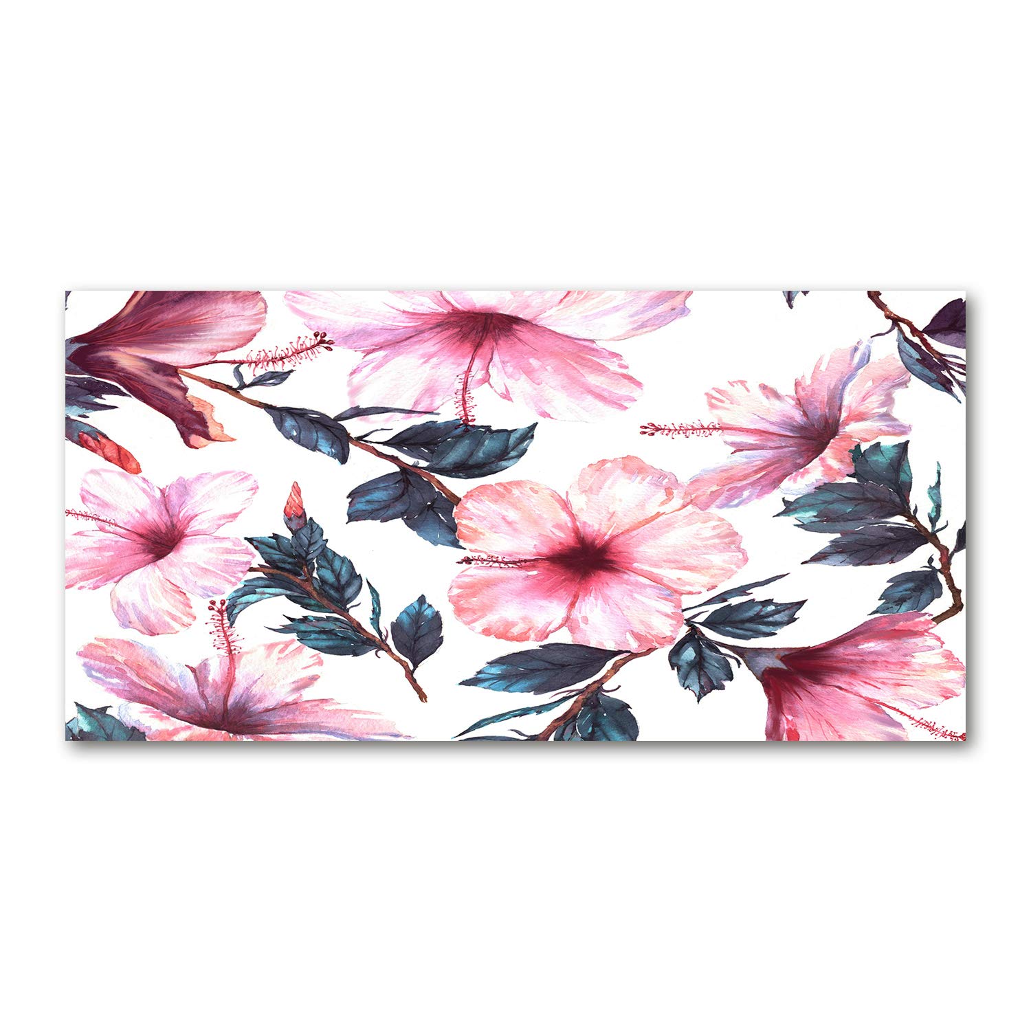 Image en verre acrylique 140x70 cm fleurs d'hibiscus rose déco murale Tulup