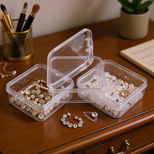 Miniatura 3 de Goodma 100 piezas de contenedores cuadrados mini transparentes de plástico con tapas con bisagras para artículos pequeños y otros proyectos