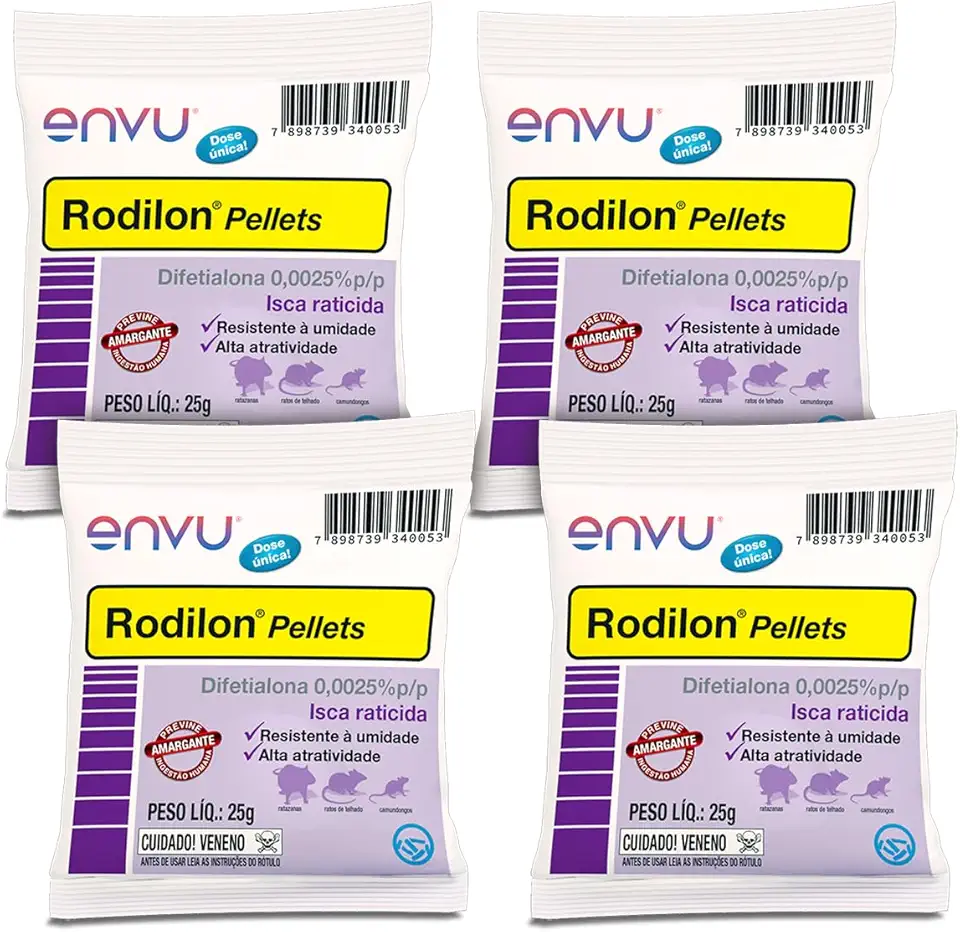 Kit 4 Iscas Rodilon Pellets para matar ratos
