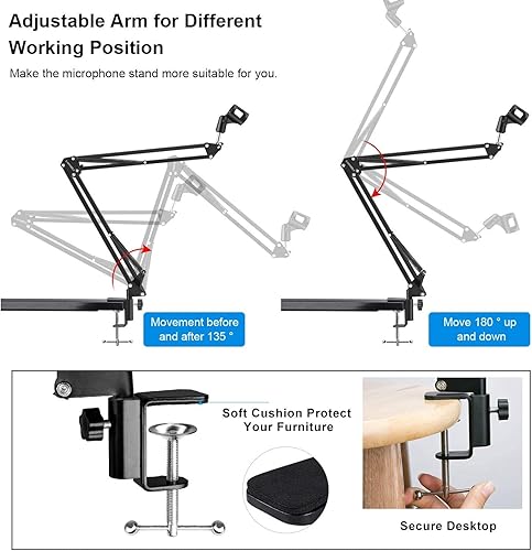 Miniatura 5 de Para brazo de micrófono Blue Yeti, YUZUHOME Suspensión ajustable Yeti X y Blue Yeti Nano Mic Stand con adaptador de tornillo de 38" a 58" y 38" a