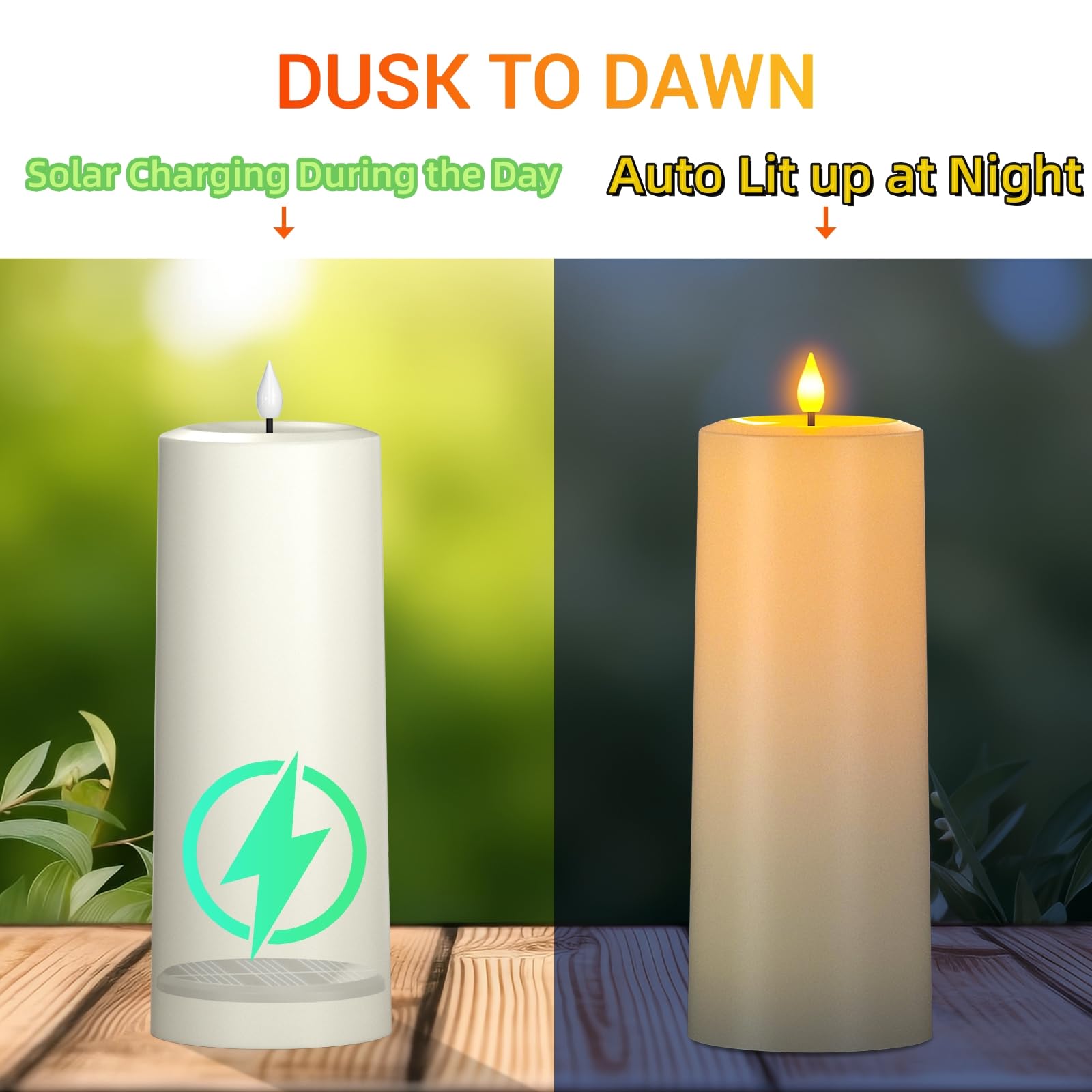SoulBay 25 cm Grandi Candele LED Luci Solari Ricaricabili da Esterno Fiamma Tremolante con Telecomando e Timer per Lanterne da Giardino Camera di Casa Decorazioni Natalizie Halloween, 2 Pezzi